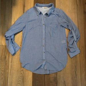 Skies Are Blue Casual Button Down Shirt Light Blue